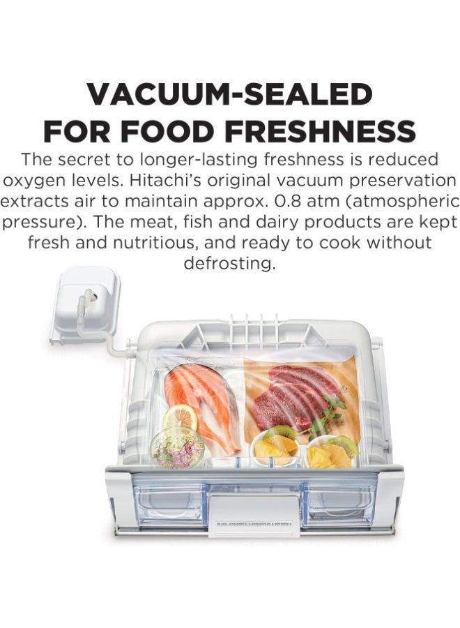 HITACHI 720L Gross Side by Side 4 Door Premium Refrigerator,10 Year Warranty on Inverter Compressor, French Door Fridge Dual Fan Cooling, Automatic Ice Maker-Quick Freezing RWB720VUK04GBK Glass Black - Image 3