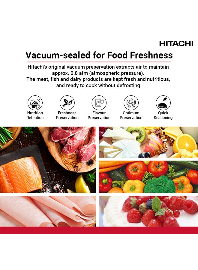 هيتاشي ثلاجة فاخرة 720 لتر 4 أبواب بجانب بعضها، ضمان 10 سنوات على ضاغط العاكس، ثلاجة بأبواب فرنسية بتبريد مزدوج المروحة، صانع ثلج تلقائي - تجميد سريع - Image 4