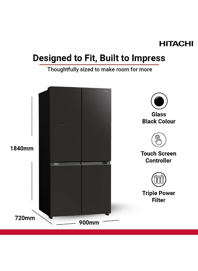هيتاشي ثلاجة 4 أبواب جانبية بسعة 720 لتر، صافي 514 لتر، ضمان 10 سنوات على ضاغط العاكس، ثلاجة فرنسية، تبريد مزدوج المروحة، صانع ثلج تلقائي - Image 3
