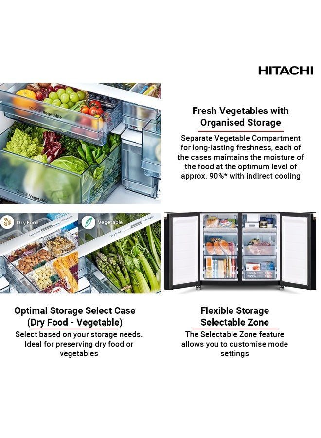 هيتاشي ثلاجة 4 أبواب جانبية بسعة 720 لتر، صافي 514 لتر، ضمان 10 سنوات على ضاغط العاكس، ثلاجة فرنسية، تبريد مزدوج المروحة، صانع ثلج تلقائي - Image 5