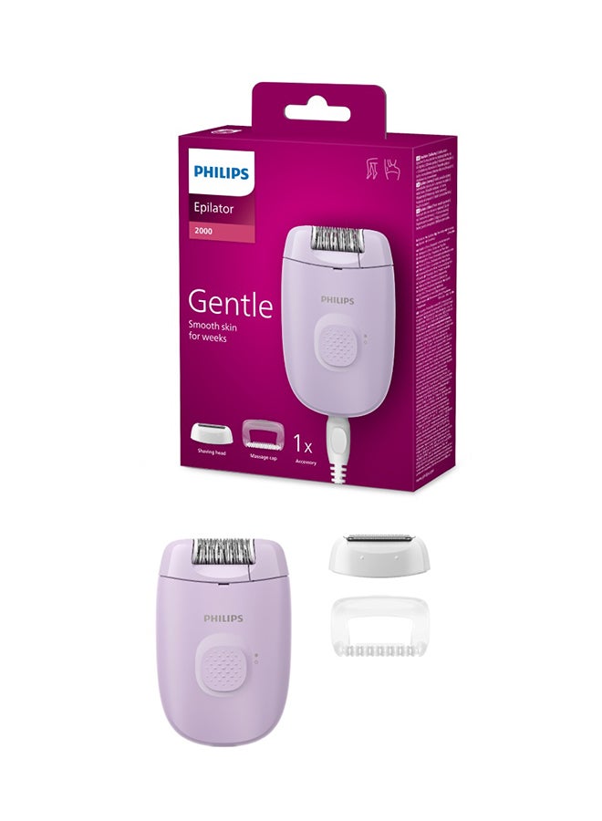 Philips Corded Epilator with shaving head and massage cap-BRE237/00 Lavender - Image 1