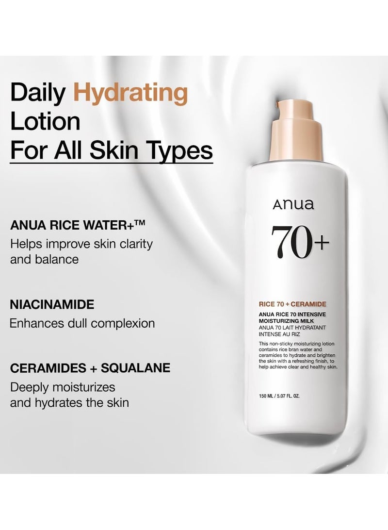Anua ANUA Rice 70 Intensive Moisturizing Milk, Lotion for Deep Hydration and Nourishing, Glowy Glass Skin, Rice Water, Niacinamide, Ceramides, Lightweight, Korean Skincare, 150ml/ 5.07 fl.oz. 150mlml  - Image 2