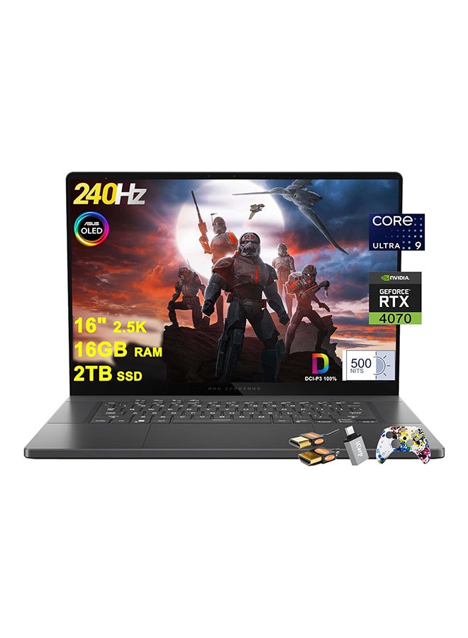 ASUS ROG Zephyrus G16 Gaming Laptop 16" 2.5k 2560x1600 OLED 240Hz (DCI-P3 100% 500nits G-SYNC) Intel 16-core Ultra 9 185H 16GB RAM 2TB SSD GeForce RTX 4070 Backlit Thunderbolt Win11 w/ICP Hub English Eclipse Gray  - Image 1