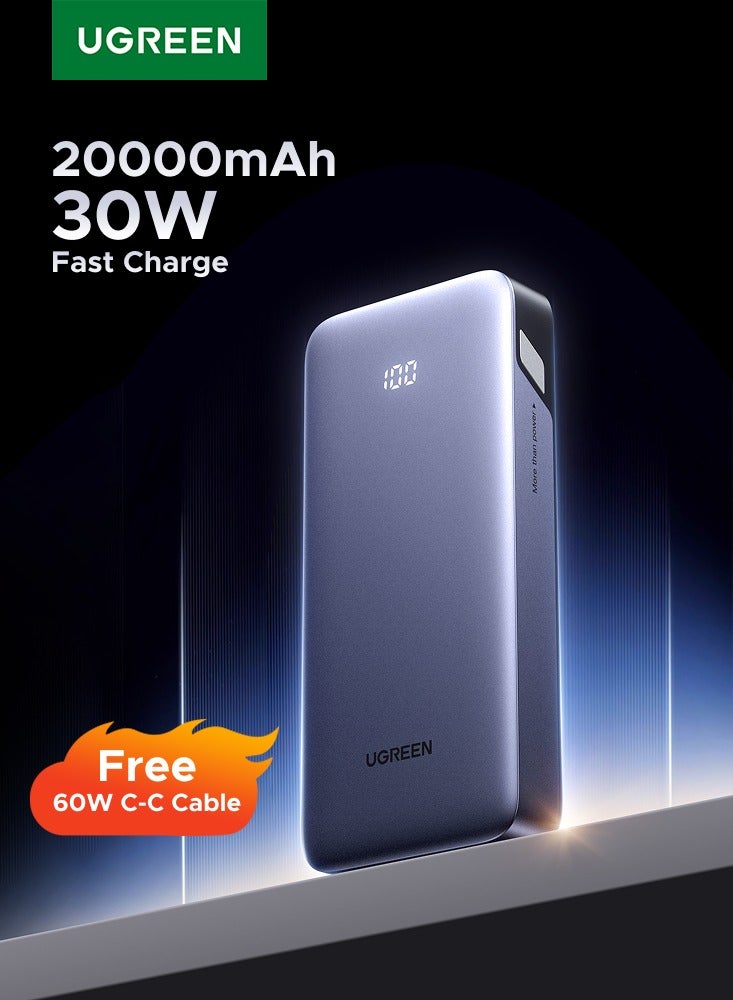 يو جرين باوربانك 20000mAh اثنين تايب سي و يواس بي واحد ، بطارية 30 وات، شاحن محمول سريع الشحن، شهادة آمنة، شاشة LED، حجم محمول، متوافق مع آيباد وآيفون 16 وجالاكسي اس25 واس24 التار وسماعات ايربودز 20000 mAh  - Image 1