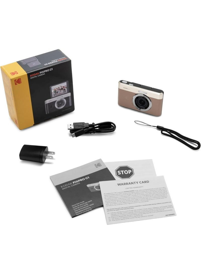 Kodak Pixpro C1 Ultra Compact Digital Camera 13MP BSI CMOS, 4X Zoom, 7.1 cm LCD Screen, LED Flash - Brown