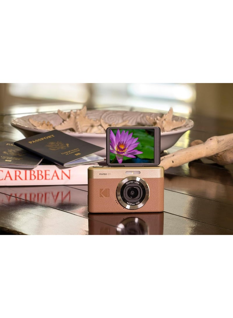 Kodak Pixpro C1 Ultra Compact Digital Camera 13MP BSI CMOS, 4X Zoom, 7.1 cm LCD Screen, LED Flash - Brown