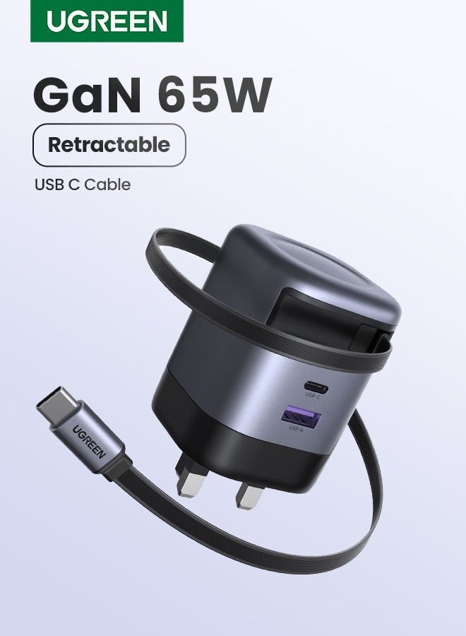 يو جرين شاحن Nexode GaN 65 واط من تايب سي 2C1A قابل للسحب 0.69 متر محول USB C سريع قابل للتعديل قابس حائط محمول متوافق مع ماك بوك برو/إير وآيباد برو وآيفون سلسلة وسلسلة سامسونج جالاكسي وديل ولينوفو  - Image 1