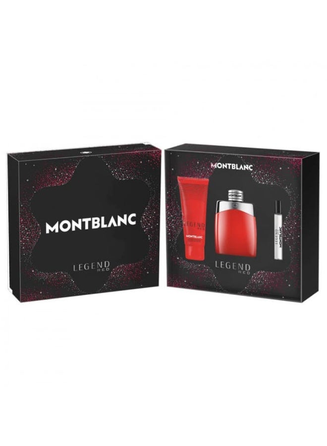 مون بلان مجموعة ليجند ريد للرجال إدي بارفوم 100 مل + إدي بارفوم 7.5 مل + جل استحمام 100 مل (عبوة جديدة)