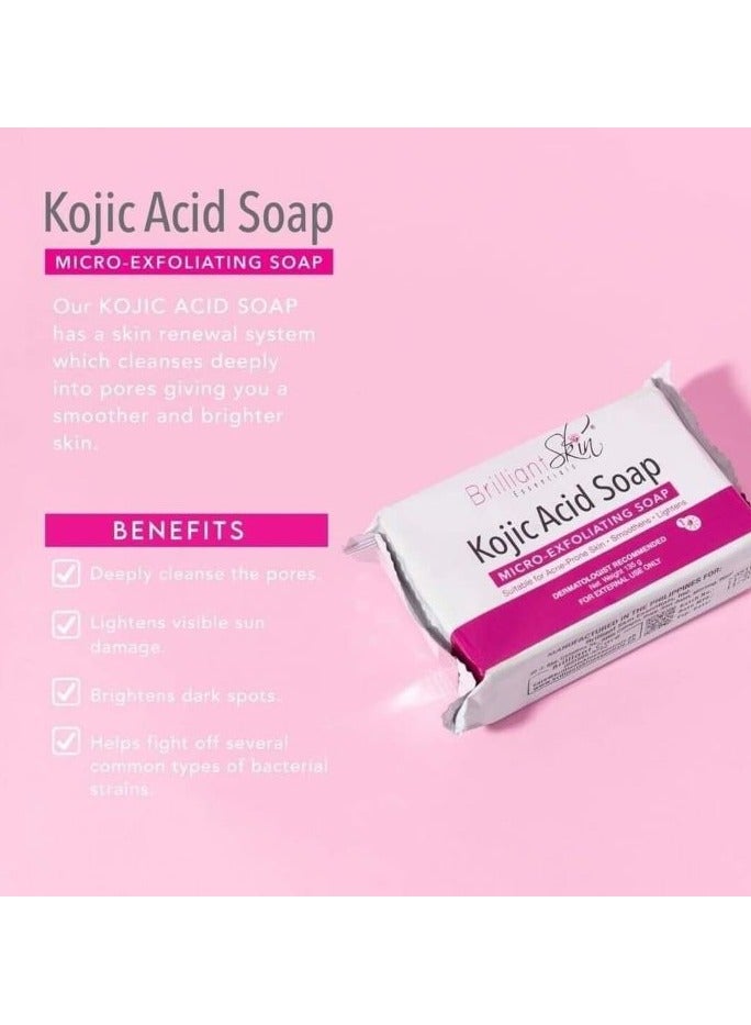بريليانت سكين إسينشالز Skin Essentials 5 Pieces Kojic Acid Soap Micro- Exfoliating Skin Essentials 135g 135grams - Image 4