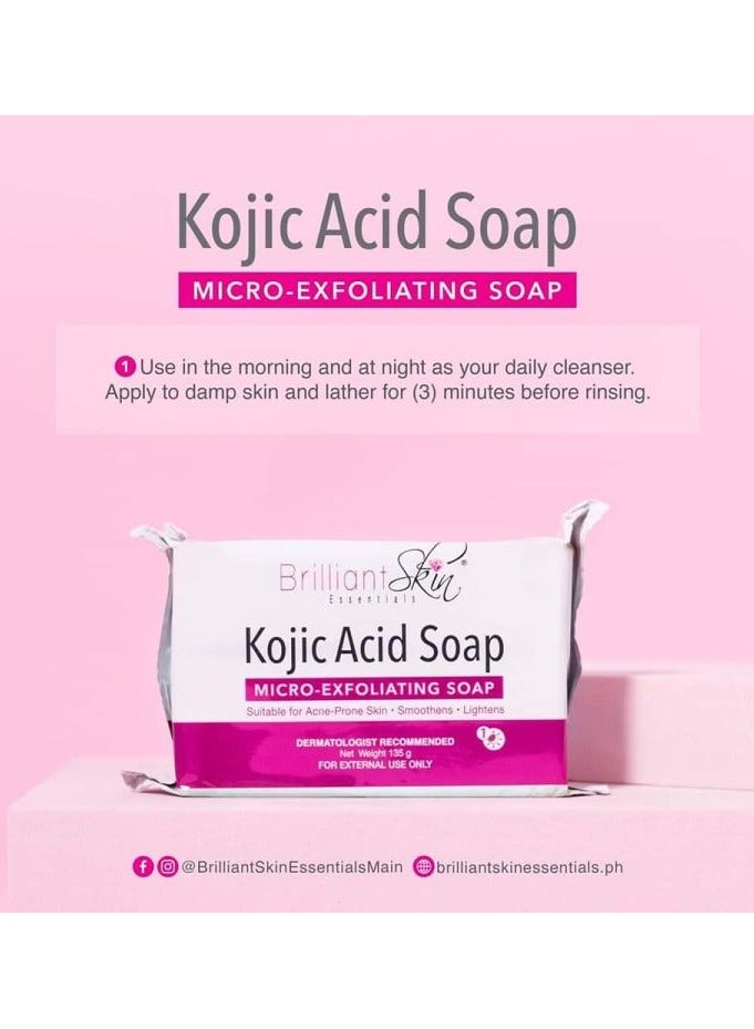 بريليانت سكين إسينشالز Skin Essentials 5 Pieces Kojic Acid Soap Micro- Exfoliating Skin Essentials 135g 135grams - Image 2
