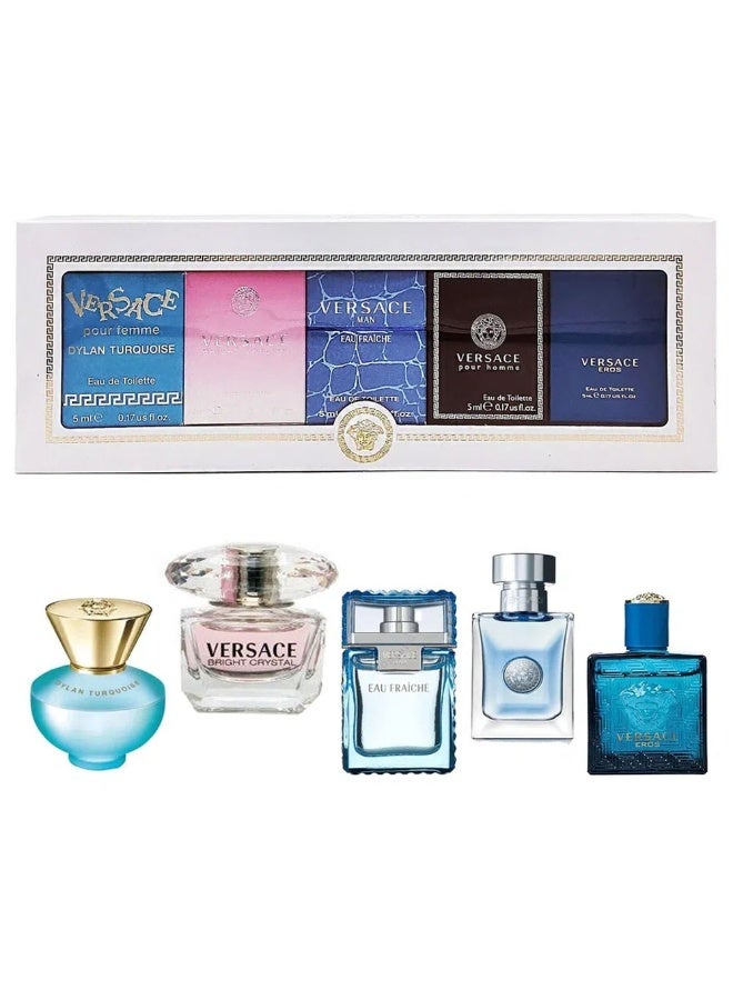 فيرزاتشي مجموعة مصغرة عطر 5X5 مل (برايت كريستال للنساء + بور فام ديلان تركواز + إيروس للرجال + مان أو فريش + بور أوم) - Image 2