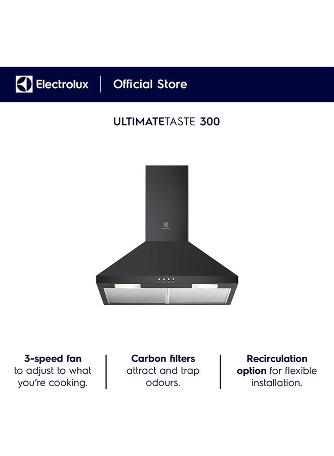 الكترولوكس 60CM Chimney Hood with 3 speeds using push button controls, 2 LED Spotlight, 2 vents, Dishwasher Safe Carbon Filter, Black LFC326K Black - Image 2