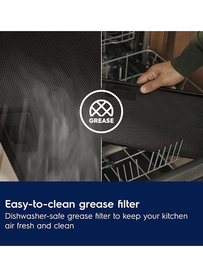 الكترولوكس 60CM Chimney Hood with 3 speeds using push button controls, 2 LED Spotlight, 2 vents, Dishwasher Safe Carbon Filter, Black LFC326K Black - Image 3