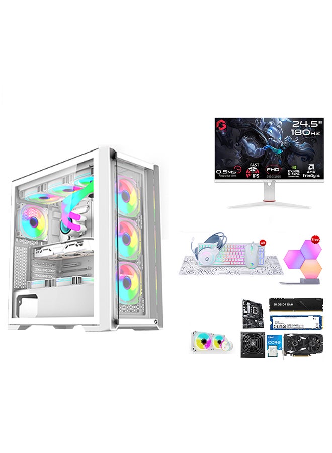 GameOn Gaming PC With Intel Core i5 12400F Processor/16GB RAM DDR5/1TB SSD/Nvidia GeForce  RTX 3050 Graphics+180Hz 24.5 Inch Monito+RGB Keyboard+Mouse+Headset+Mousepad White  - Image 1