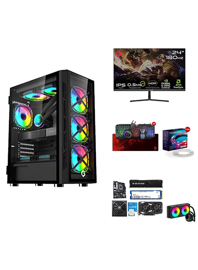 GameOn Gaming PC With Intel Core i5 12400F Processor/16GB RAM DDR5/1TB SSD/Nvidia GeForce  RTX 3050 Graphics+180Hz 24.5 Inch Monito+RGB Keyboard+Mouse+Headset+Mousepad Black  - Image 1