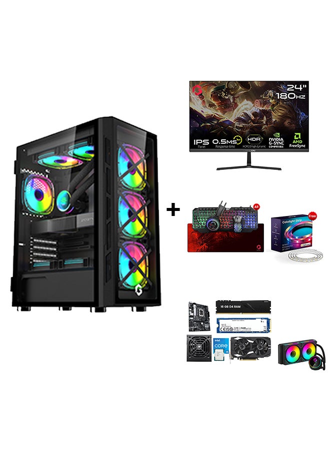 GameOn Gaming PC With Intel Core i5 12400F Processor/16GB RAM DDR5/1TB SSD/6GB Nvidia GeForce  RTX 3050 Graphics/Windows 10 Pro With Free 180Hz 24.5 Inch Monitor+RGB Keyboard+Mouse+Headset+Mousepad Black - Image 1