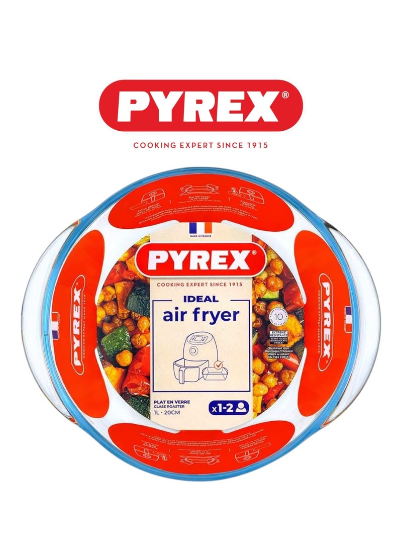 PYREX Air Fryer Round Dish 1L – Heat-Resistant Glass Bakeware for Healthy Cooking 1Liters - Image 1