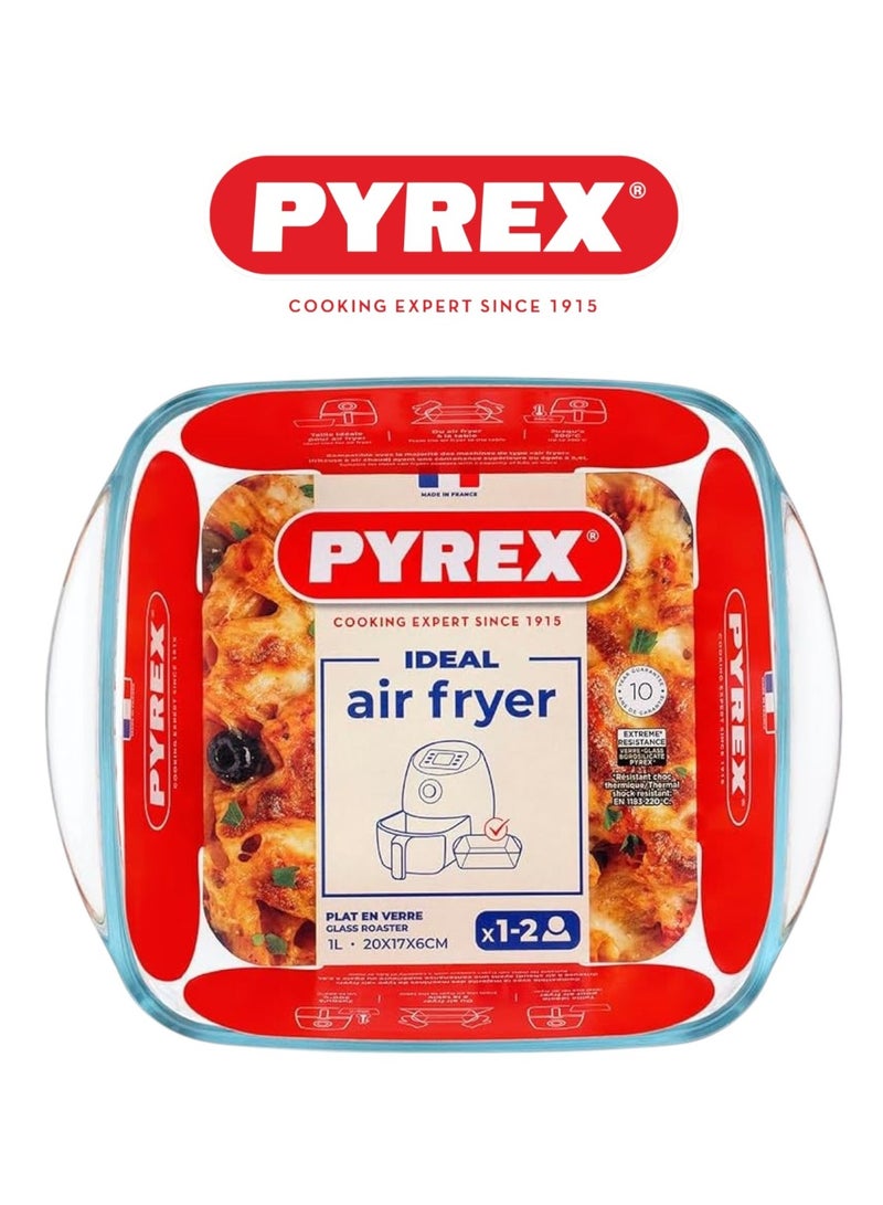 PYREX Air Fryer Square Dish 1L – Compact Heat-Resistant Glass Bakeware for Air Fryer and Oven Use 1Liters  - Image 1
