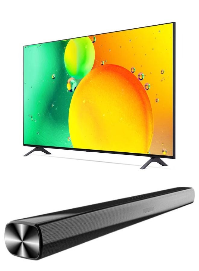 إل جي 65-Inch NANO75 4K UHD Smart TV with α5 Gen5 AI Processor & Active HDR + 2.0 Channel Bluetooth Soundbar – Home Theater Combo for Stunning Picture & Powerful Sound 65NANO75SQA+Soundbar Black - Image 2