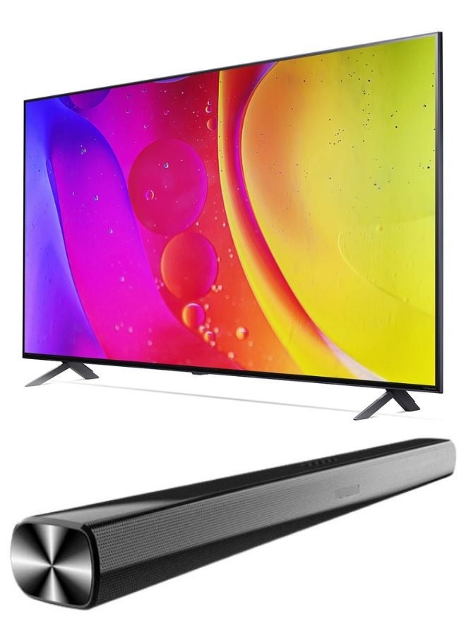 إل جي 65-Inch NANO80 Series 4K UHD Smart TV with AI Processor 4K & HDR10 Pro + 2-Channel Bluetooth Soundbar with HDMI ARC, USB, 30W Output – Immersive TV & Audio Combo for Home Entertainment 65NANO80SQA+Soundbar Black - Image 2