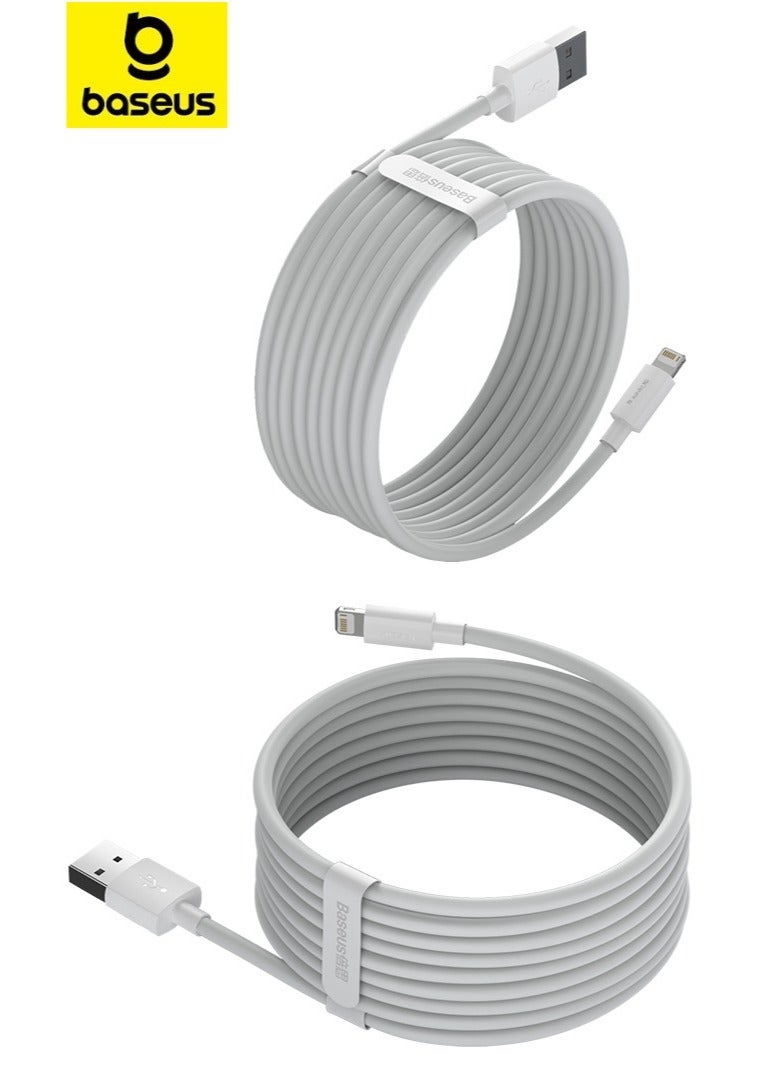 Baseus iPhone Cable 2-Pack USB-A to Lightning 2.4A Fast Charging and Data Sync Cables 1.5m Length | Durable Tangle-Free Design with Smart Chip Protection | Compatible with iPhone 14, 14 Pro, 14 Pro Max, 13, 13 Pro, 13 Mini, 12, 12 Mini, 11, XS, XR, X, 8, 7, iPad, iPod | Dual Cable Set with Velcro Strap for Home, Office, Travel Use – White 2 Pack Lightning Cable- White - Image 1