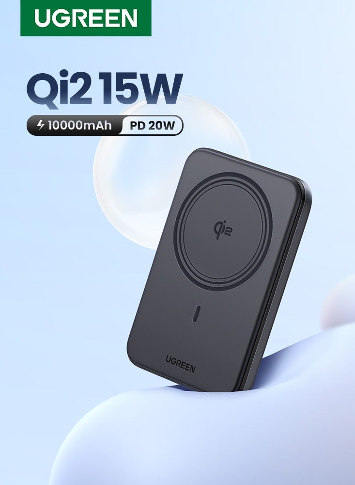 يو جرين 10000 mAh Qi2 Power Bank 10000 mAh 15W for iPhone Fast Charging Wireless Power Bank Magsafe Portable Charger Magnetic Battery Pack High Quality Safe Guard Mini Size Compatible With iPhone 12-16 Series AirPods Black  - Image 1