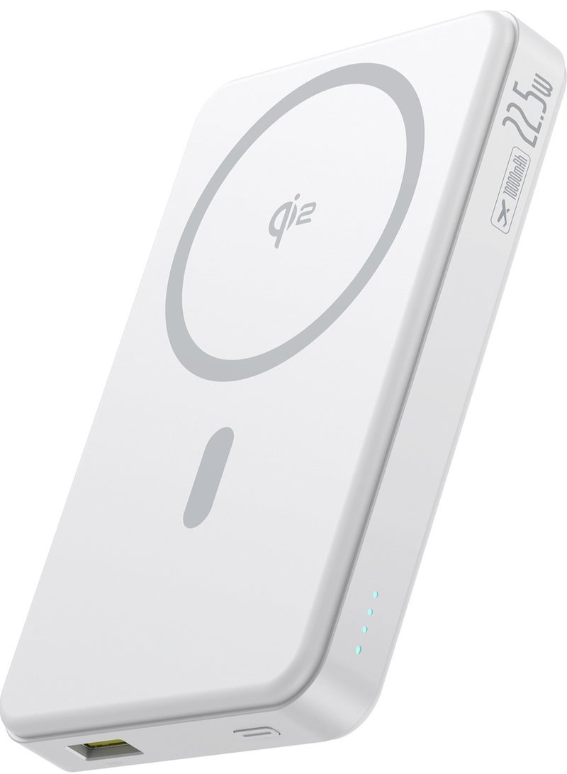 بيسوس 10000 mAh MagSafe Power Bank 10000mAh – Qi2 Certified Magnetic Wireless Power Bank with 15W Fast Charging, 22.5W USB-A & 20W USB-C PD Output, Compact Battery Pack for iPhone 12/13/14/15/16 Series, Samsung & More, Mobile Phone Charger, 2024 Version, Airline Approved (White) 10000mAh Airpow2 Qi2- White - Image 1