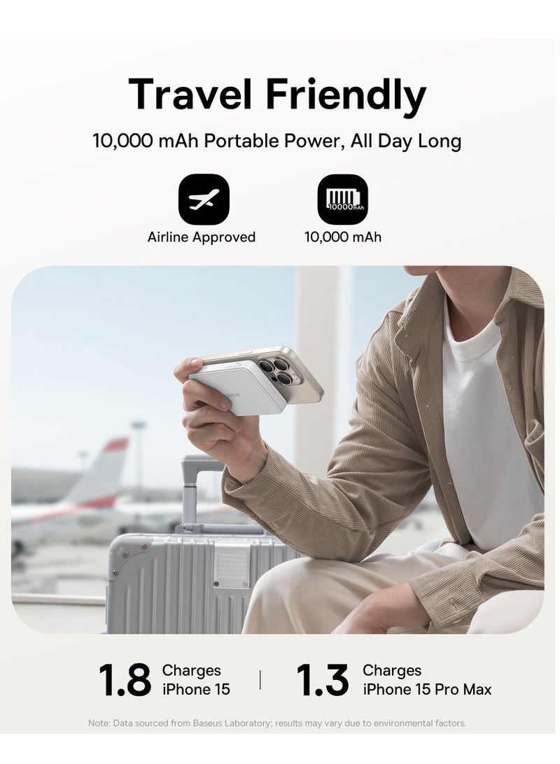 بيسوس 10000 mAh MagSafe Power Bank 10000mAh – Qi2 Certified Magnetic Wireless Power Bank with 15W Fast Charging, 22.5W USB-A & 20W USB-C PD Output, Compact Battery Pack for iPhone 12/13/14/15/16 Series, Samsung & More, Mobile Phone Charger, 2024 Version, Airline Approved (White) 10000mAh Airpow2 Qi2- White - Image 4