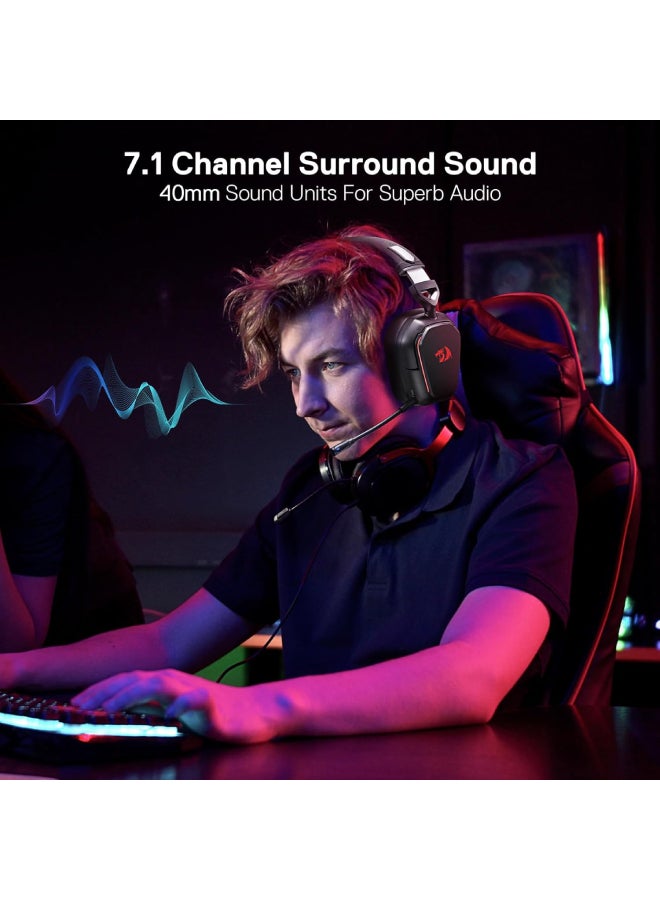 REDRAGON Mira H868 3-Mode Wireless RGB Gaming Headset, 7.1 Surround Sound, 40 mm Driver, Leather Foam Ear Pads, Noise Cancelling Microphone, Over-Ear Headphones for Mobile Phone, PC/PS5/XBOX/NS - Black - Image 3