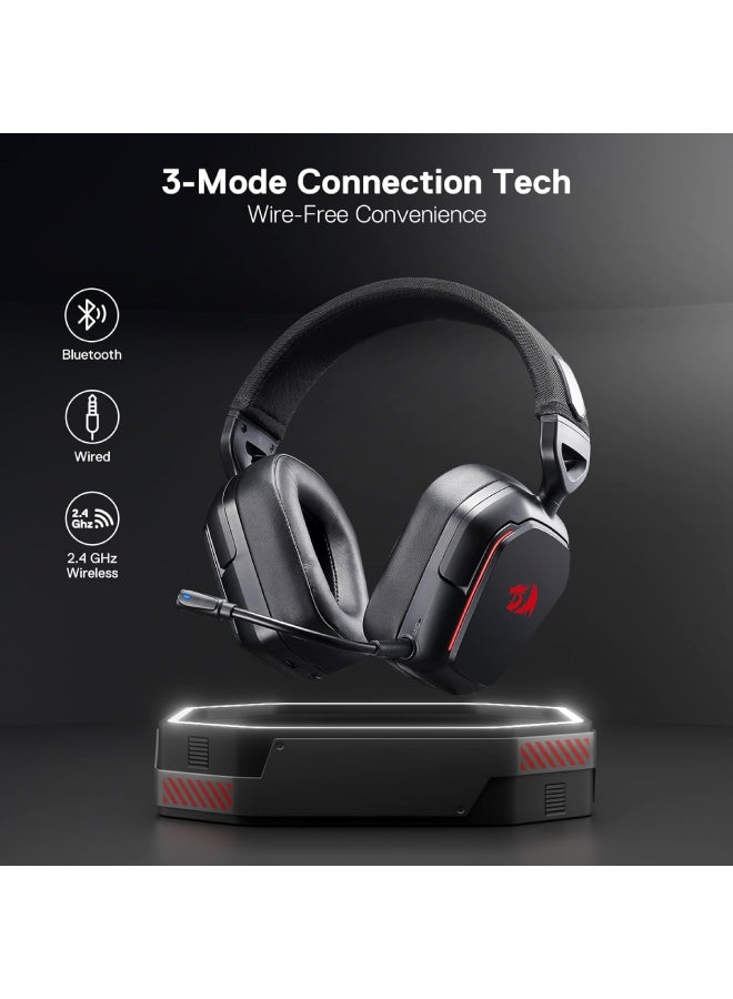 REDRAGON Mira H868 3-Mode Wireless RGB Gaming Headset, 7.1 Surround Sound, 40 mm Driver, Leather Foam Ear Pads, Noise Cancelling Microphone, Over-Ear Headphones for Mobile Phone, PC/PS5/XBOX/NS - Black - Image 2