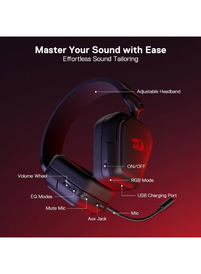 REDRAGON Mira H868 3-Mode Wireless RGB Gaming Headset, 7.1 Surround Sound, 40 mm Driver, Leather Foam Ear Pads, Noise Cancelling Microphone, Over-Ear Headphones for Mobile Phone, PC/PS5/XBOX/NS - Black - Image 5