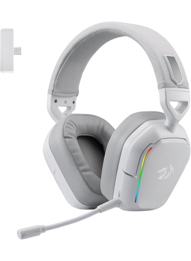 REDRAGON Mira H868W 3-Mode Wireless RGB Gaming Headset, 7.1 Surround Sound, 40 mm Driver, Leather Foam Ear Pads, Noise Cancelling Microphone, Over-Ear Headphones for Mobile Phone, PC/PS5/XBOX/NS - White - Image 1