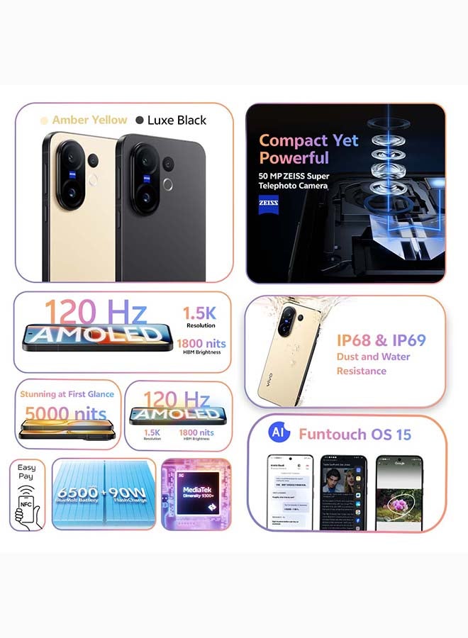 فيفو X200 FE ثنائي الشريحة 5G أصفر 12GB RAM 512GB مع هدايا حصرية - سماعات أذن TWS، ساعة ذكية V-Premier، شاحن 90W وضمان لمدة 24 شهر + 1 سنة استبدال الشاشة - النسخة الشرق أوسطية - Image 2