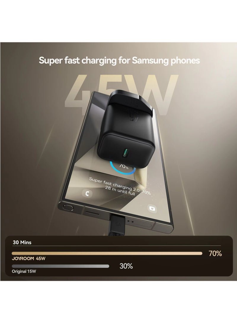 جوي روم شاحن USB-C بقوة 45 واط بتقنية GaN لهواتف سامسونج SFC 2.0 – شحن فائق السرعة 2.0 لجالاكسي S24/S23 ألترا، PD3.0، QC3.0، ماك بوك وآيفون، 70% في 30 دقيقة، قابس بريطاني - Image 3