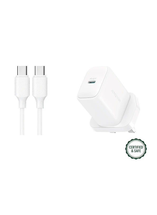 JOYROOM 20W USB-C Fast Charger with Fast charging USB C TO C cable| PD & QC3.0 Support, iPhone 15 14 13 12 Series to 70% in 30min, Galaxy S24 S23 S22, Pixel, iPad, Safe & Low Heat Charging white - Image 1