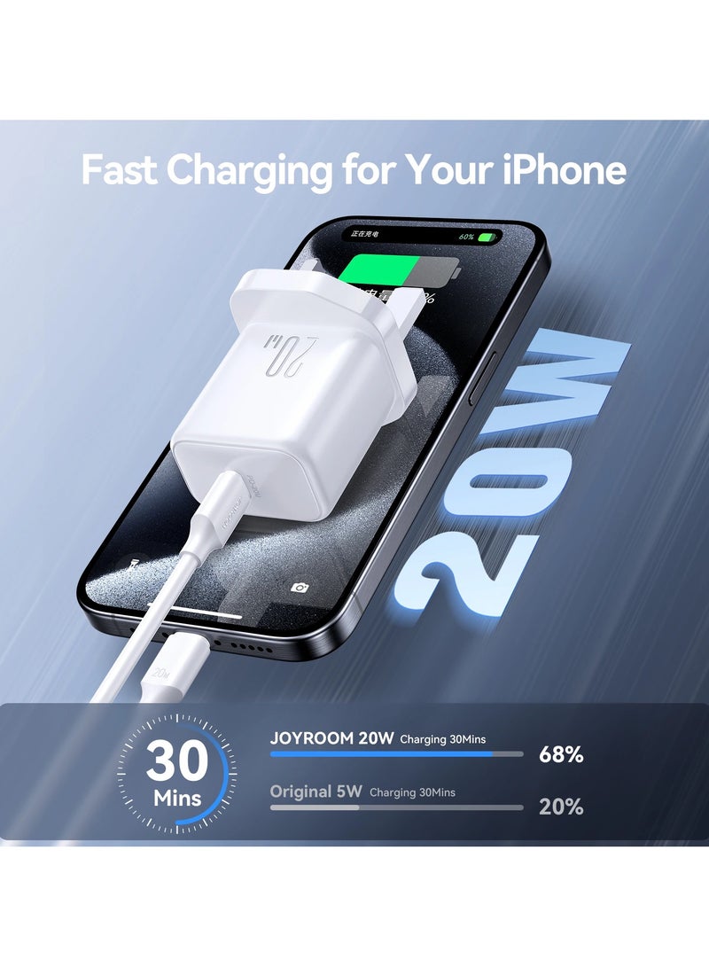 JOYROOM 20W USB-C Fast Charger with Fast charging USB C TO C cable| PD & QC3.0 Support, iPhone 15 14 13 12 Series to 70% in 30min, Galaxy S24 S23 S22, Pixel, iPad, Safe & Low Heat Charging white - Image 2