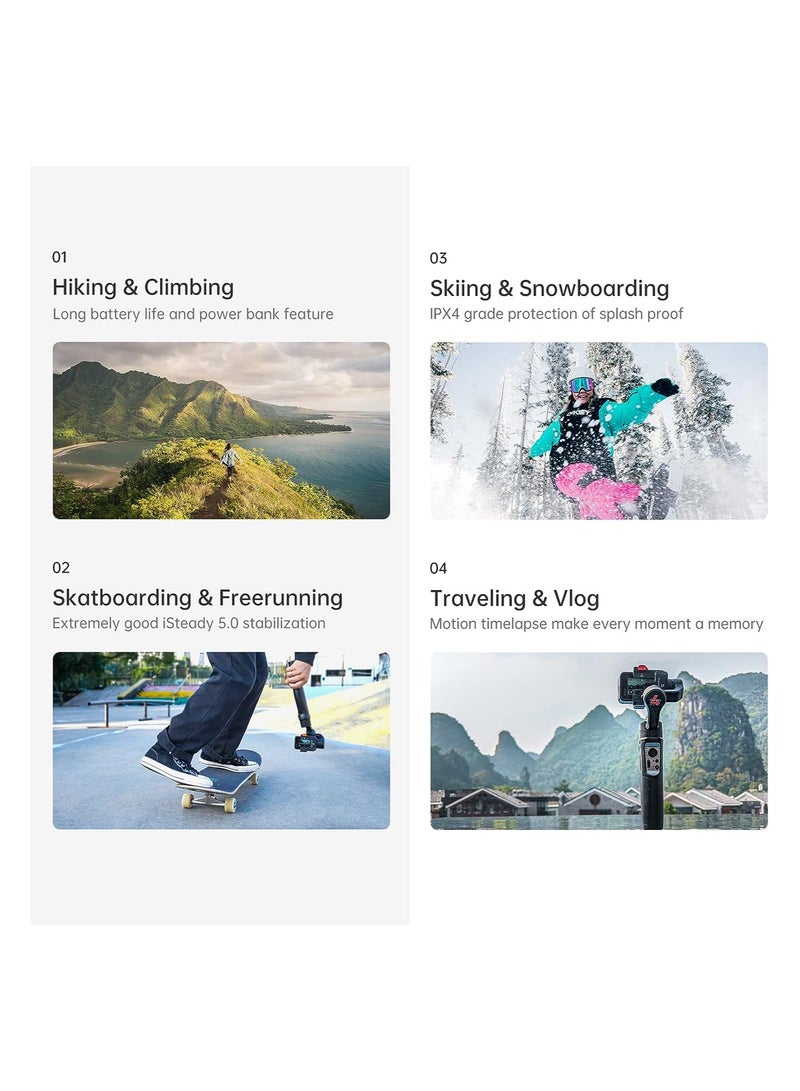 هوهم جيمبال كاميرا الحركة، iSteady Pro 4 جيمبال يدوي ثلاثي المحاور لكاميرات الرياضة مع تحكم لاسلكي مقاوم للماء بديل لجوبرو 11 10 9 8 7 6 5 4 3 أوسمو أكشن إنستا360 ون آر - Image 5