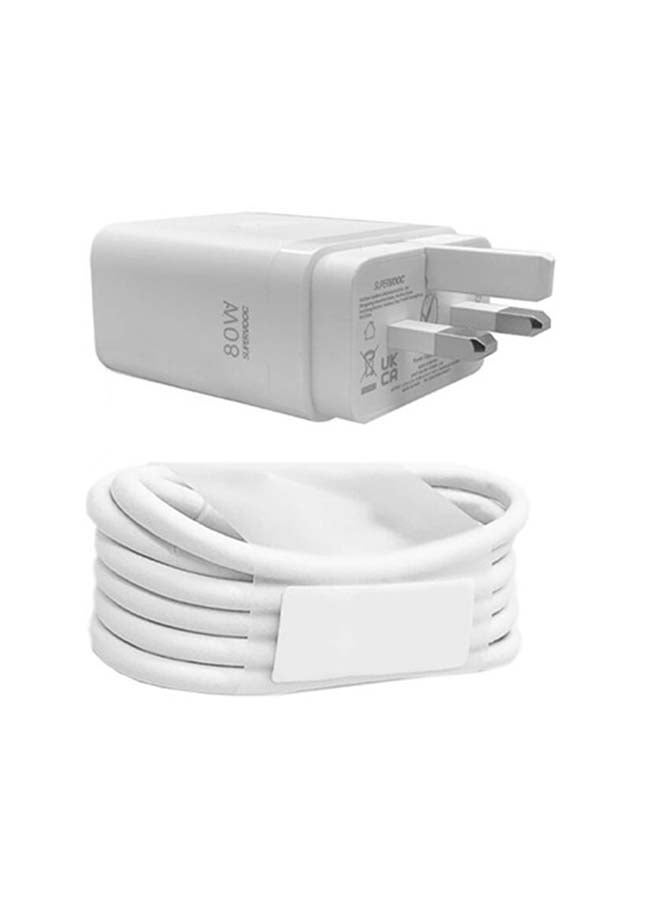OPPO 80W Super VOOC Wall Charger (VCB8JAEH) – Official Adapter for Find X5/X5 Pro | 3-Pin UAE Plug | USB-C Cable Included, White-F80  - Image 1