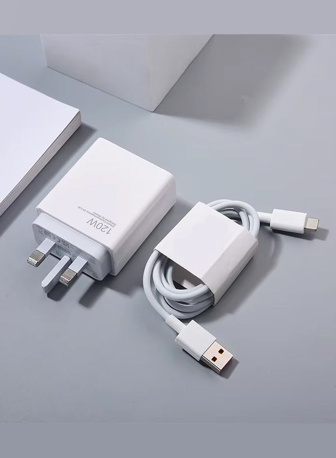 Xiaomi 120W HyperCharge Adapter Fast Charging Adapter 3Pins - Redmi 12 Pro Wall Charger with Cable Type-C Model MDY-12-PRO, White-R120 - Image 1