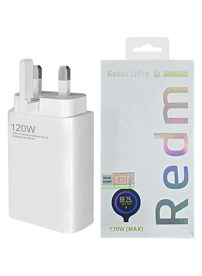 Xiaomi 120W HyperCharge Adapter Fast Charging Adapter 3Pins - Redmi 12 Pro Wall Charger with Cable Type-C Model MDY-12-PRO, White-R120 - Image 3