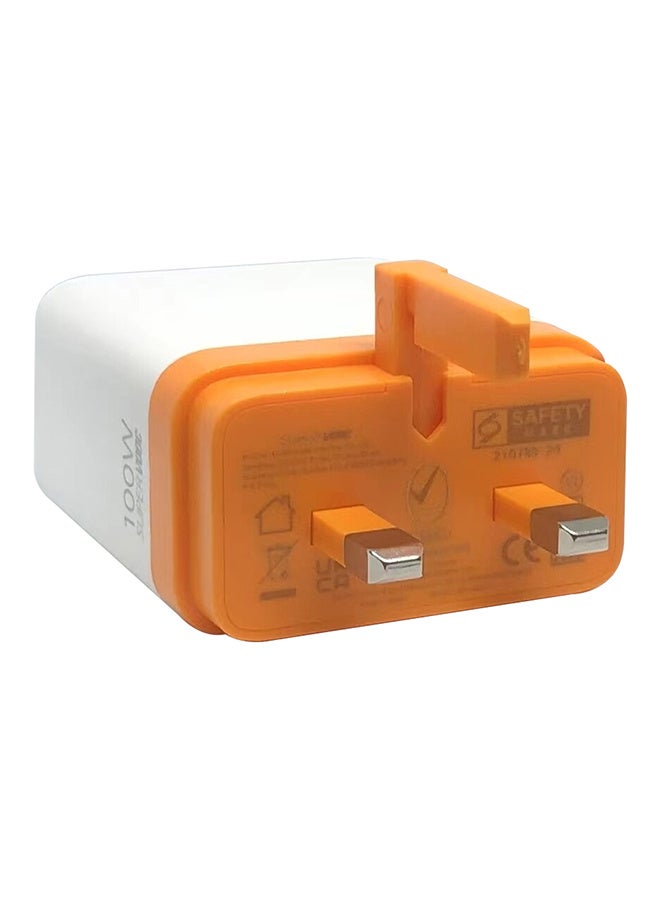 OPPO 100W Super VOOC Wall Charger (VCB8JACH) – Official Adapter for Reno 10 Series | 3-Pin UAE Plug | USB-C Cable Included - White/Orange-R100  - Image 2
