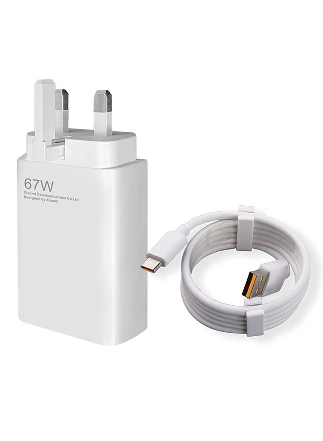 Xiaomi 67W Fast Charging Adapter 3Pins - Redmi 11 Pro Wall Charger with Cable Type-C - White-R67 - Image 1