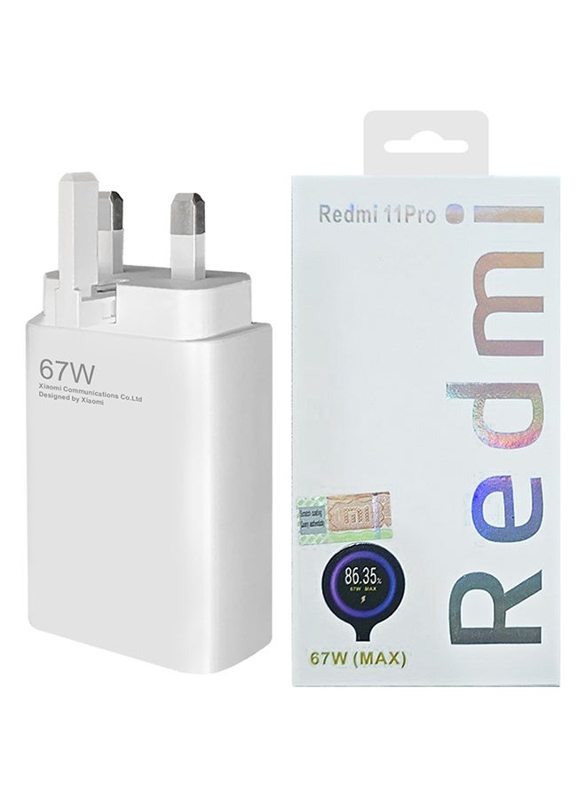 Xiaomi 67W Fast Charging Adapter 3Pins - Redmi 11 Pro Wall Charger with Cable Type-C - White-R67 - Image 3