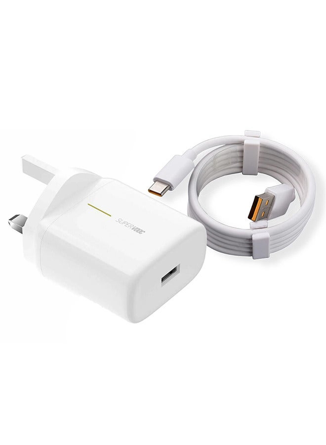 OPPO 65W Super VOOC Wall Charger (VCA7GAYH) – Official Adapter for Reno 8 | 3-Pin UAE Plug | USB-C Cable Included - White-R8  - Image 1