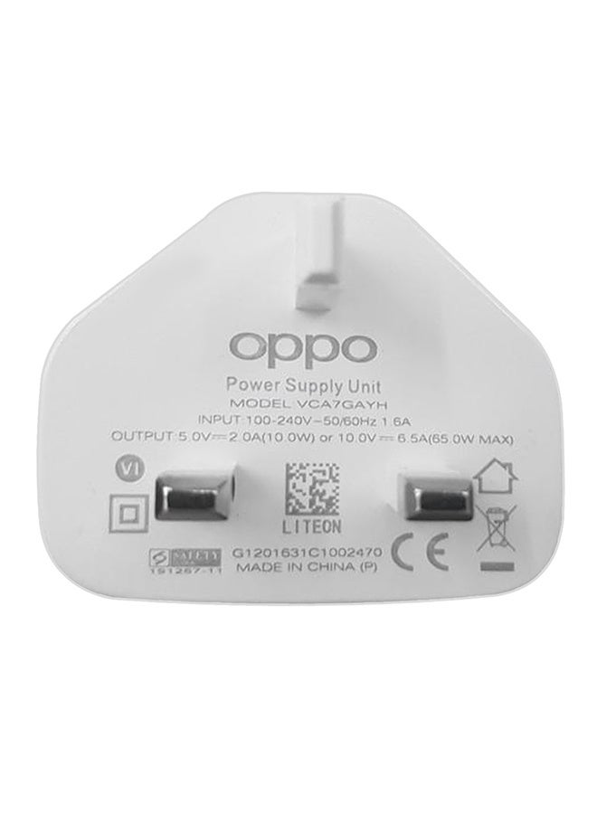 OPPO 65W Super VOOC Wall Charger (VCA7GAYH) – Official Adapter for Reno 8 | 3-Pin UAE Plug | USB-C Cable Included - White-R8  - Image 3