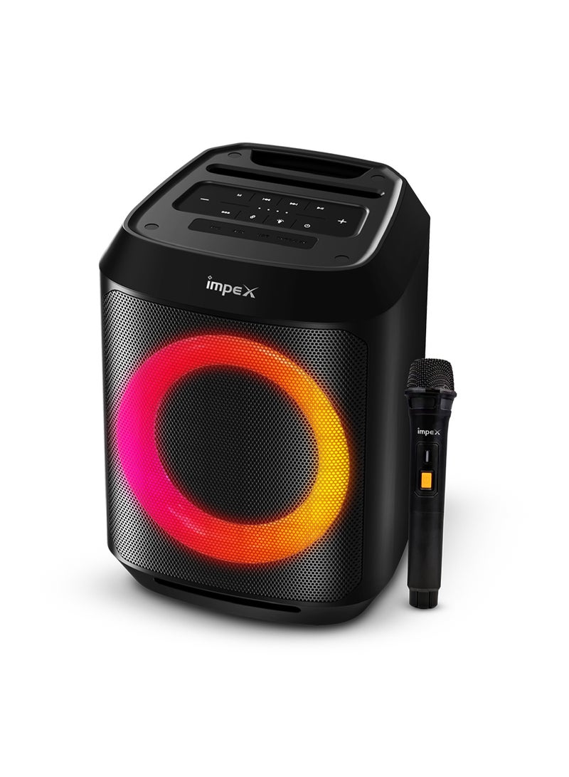 إمبكس مكبر صوت بلوتوث محمول 8 بوصة مع ميكروفون لاسلكي | 1500 واط PMPO | ضوء حلقة ملون | بطارية 1500 مللي أمبير | USB/AUX/TWS | 45 هرتز–20 كيلو هرتز | بطارية قابلة لإعادة الشحن مدمجة | TS 1109 جديد - Image 1