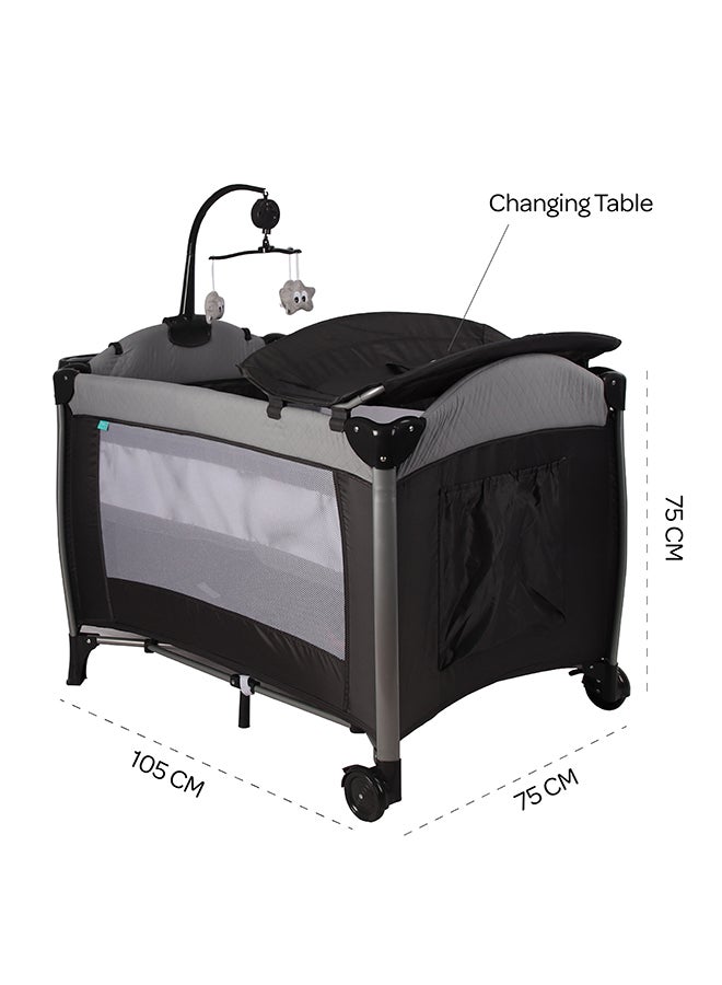 Moon Joypod Playpen Diaper with Changer, Musical Toy & Lockable Wheels- Grey - Image 2