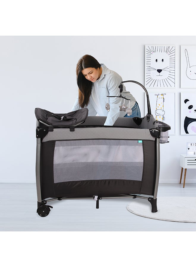 Moon Joypod Playpen Diaper with Changer, Musical Toy & Lockable Wheels- Grey - Image 5
