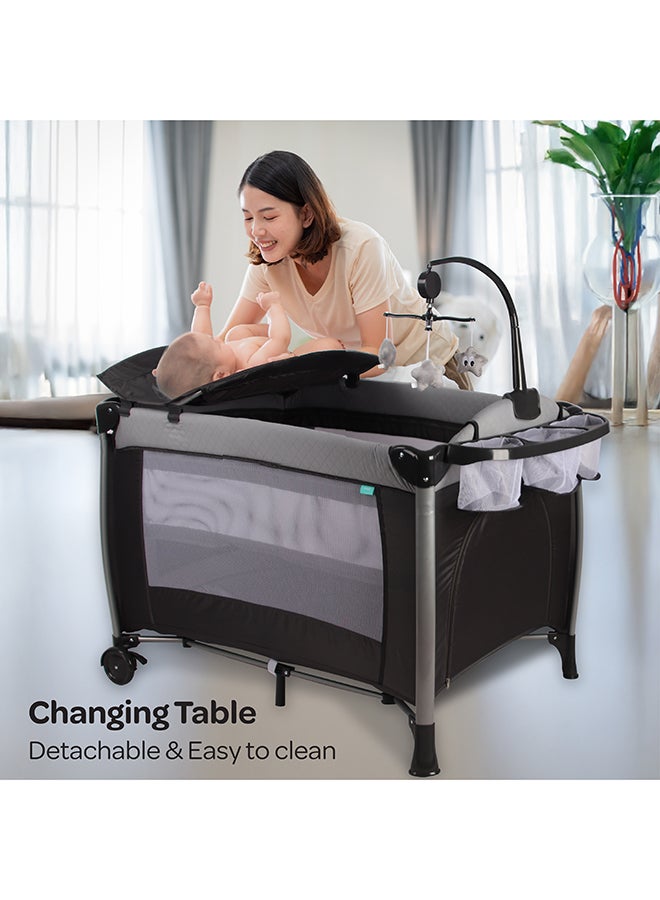 Moon Joypod Playpen Diaper with Changer, Musical Toy & Lockable Wheels- Grey - Image 4