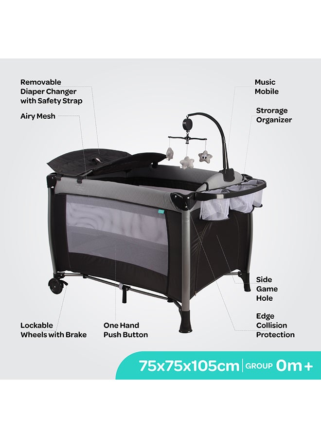 Moon Joypod Playpen Diaper with Changer, Musical Toy & Lockable Wheels- Grey - Image 3